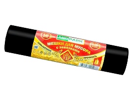 Мешки для мусора 120 л, с завязками, черные, в рулоне 10 шт., ПНД, 15 мкм, 800х750 мм, VIP, Z12010black в Ереване