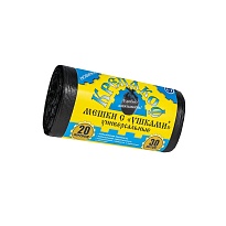 Мешки для мусора 20 л, с ушками, черные, в рулоне 30 шт., ПНД, 10 мкм, 550х440 мм, Крепакоф, 4607075710405 в Ереване