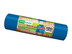 Мешки для мусора 120 л, синие, в рулоне 10 шт., ПНД, 14 мкм, 1100х700 мм, EXTRA, ex1201802 в Ереване