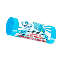 Мешки для мусора 30 л, голубые, в рулоне 30 шт. + 3 пакета в подарок, ПНД, 5 мкм, 560х480 мм, Королевство Чистоты, МК3964 (ПЭКЧ-30-30г) в Ереване