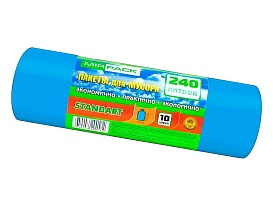 Мешки для мусора 240 л, ароматизированные, синие, в рулоне 10 шт., ПВД 30 мкм, 1300х930 мм, STANDART, 24010661 в Ереване