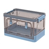 Ящик пластиковый складной прозрачный коричневый, дно синее, 360х235х230 мм, с колесиками