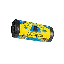 Мешки для мусора 30 л, с ушками, черные, в рулоне 30 шт., ПНД, 8 мкм, 580х460 мм, Крепакоф, 4607075710238 в Ереване